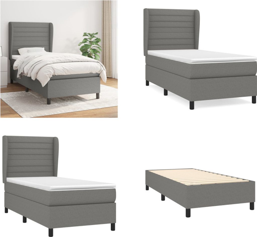 vidaXL Boxspringbett mit Matratze Dunkelgrau 90x190 cm Stoff - Boxspringbett - Boxspringbetten - Bett - Schlafzimmermöbel