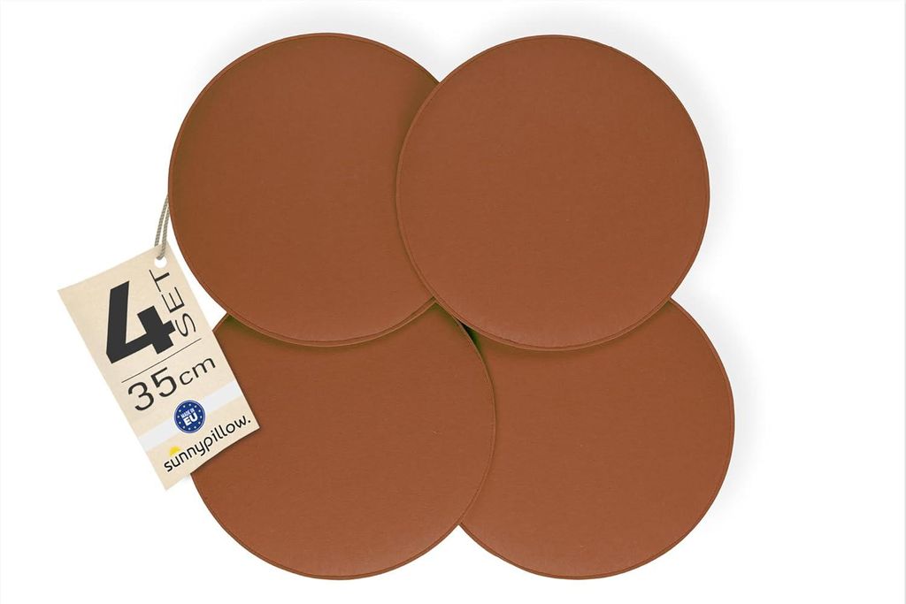 sunnypillow 4er Set Stuhlkissen aus Filz rund Ø 36cm | gemütliche Filzkissen für Bank und Stuhl | Indoor/Outdoor | Sitzkissen Sitzauflage | Braun
