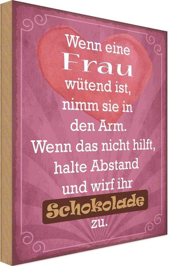 vianmo Holzschild 30x20 cm wenn Frau wütend wirf Schokolade Spruch Zitat