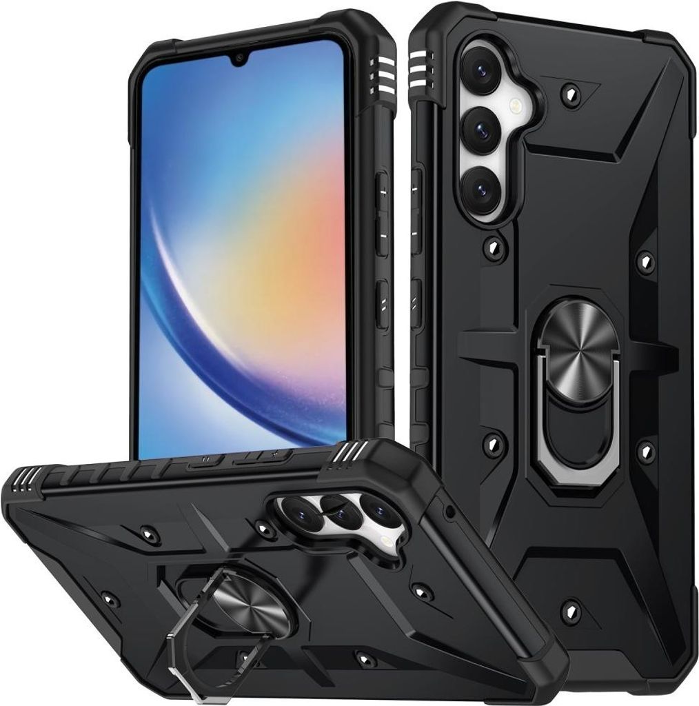 Samsung Galaxy A34 Hülle - Coverup Heavy Duty Back Cover mit Ring Kickstand - Schwarz