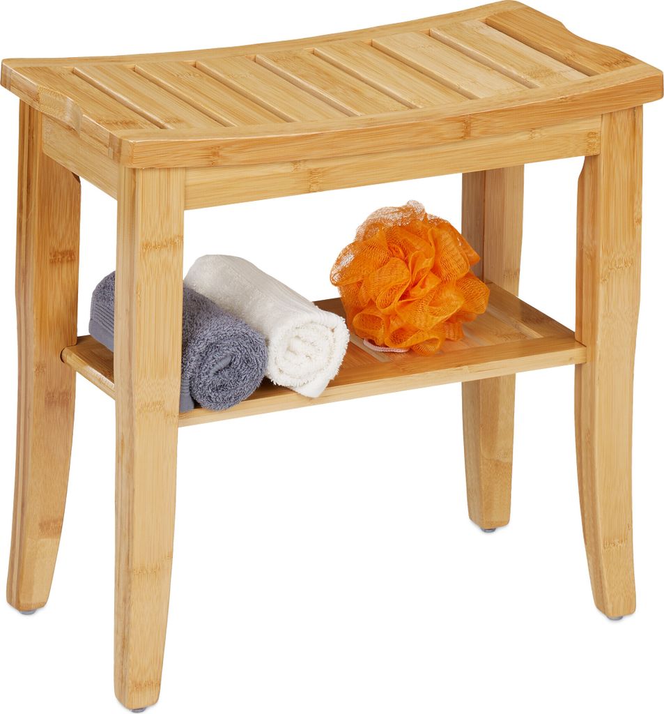 Relaxdays Bambusová stolička do kúpeľne, VxŠxH: 45,5 x 48 x Obrázok produktu 
