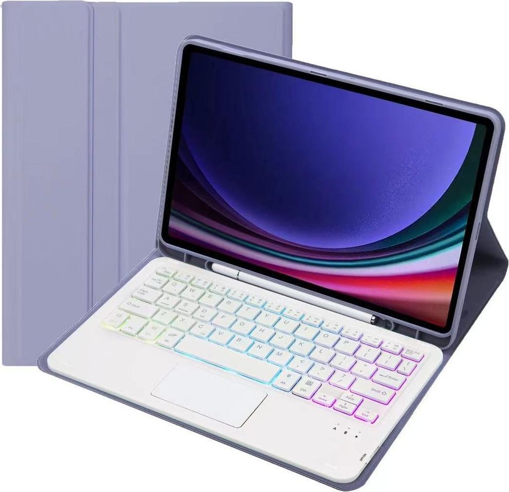 INF Lila Bluetooth Tastaturhülle mit Touch-Hintergrundbeleuchtung für Samsung Galaxy Tab A9+ (11 Zoll)