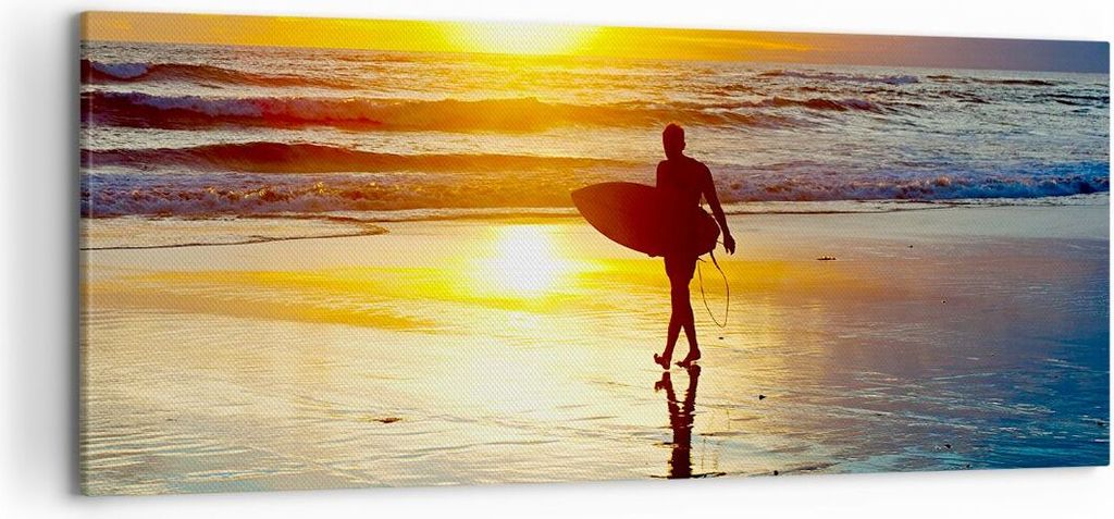 Bild auf Leinwand - Leinwandbild - Surfer sonnenuntergang ozean brett - 120x50cm - Wand Bild - Wanddeko - Leinwanddruck - Bilder - Kunstdruck - Lei...