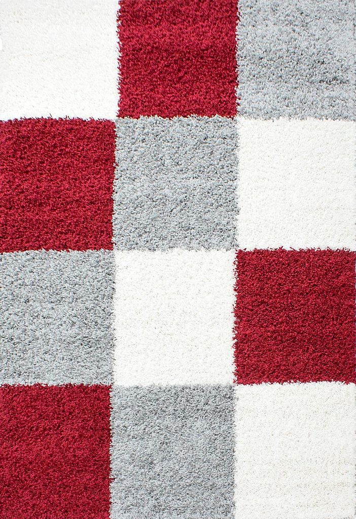 Teppium Hochflor Teppich Shaggy Karo Design Weich Teppich Wohnzimmer Flauschig, Grösse: 80x150 cm
