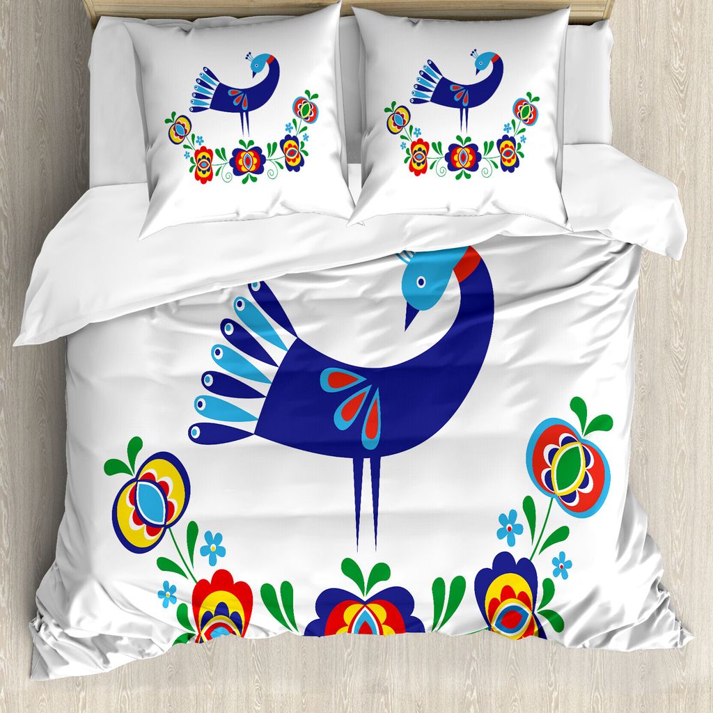 ABAKUHAUS Folkloric Bettbezug Set für Einzelbetten, Ukrainische Kultur Blumen, Milbensicher Allergiker geeignet mit Kissenbezug, 155 cm x 220 cm -...