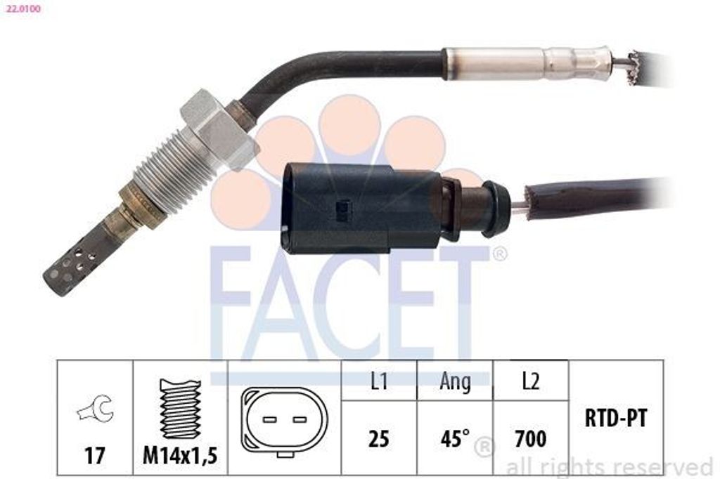 FACET 22.0100 Abgastemperatursensor für VW Golf VII Schrägheck (5G1, BQ1, BE1, BE2) M14x1,5