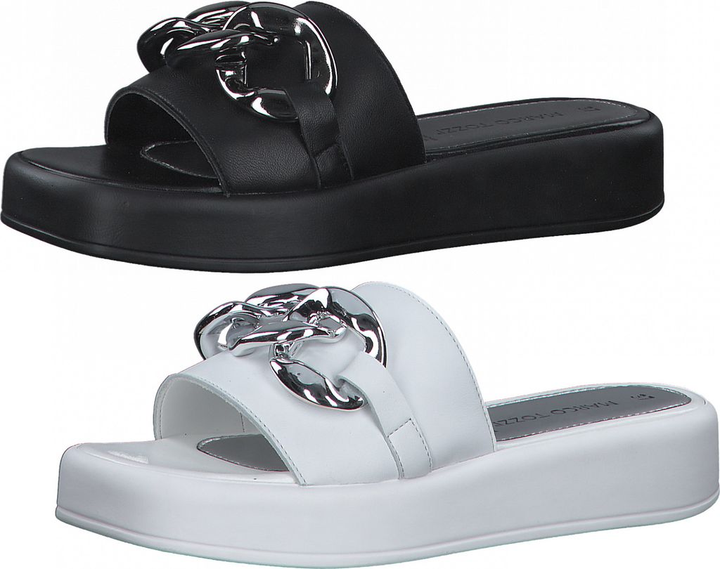 MARCO TOZZI Damen Leder Clogs Pantoletten Kette Plateau Produktbild 1
