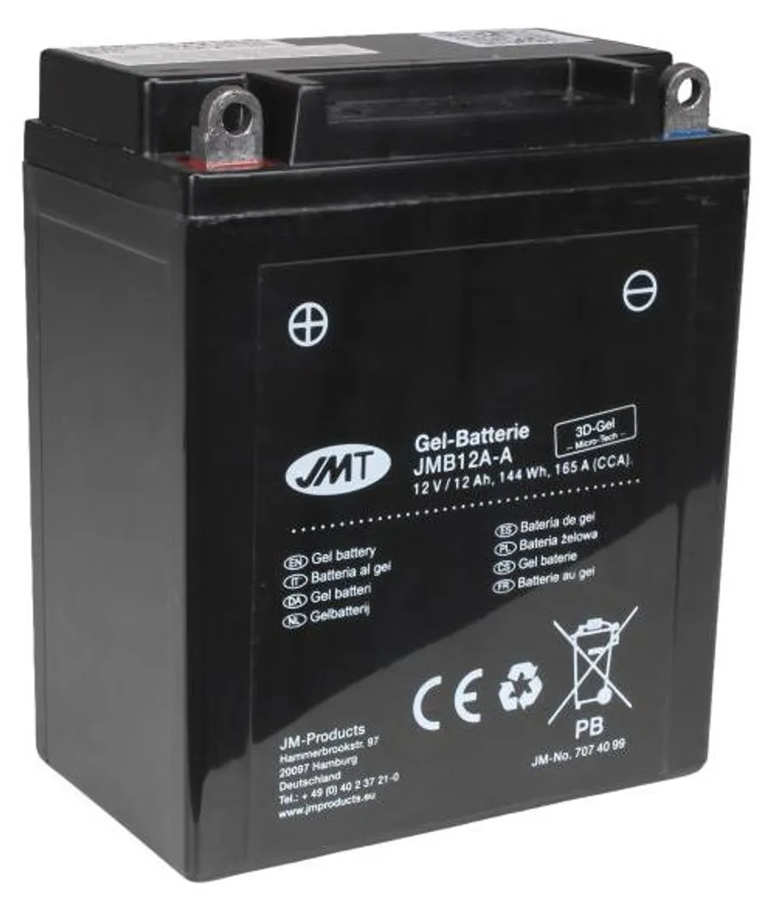 Batterie Gel YB12A-A 12Ah JMT pour Ducati Vento et Honda CB250 CB650