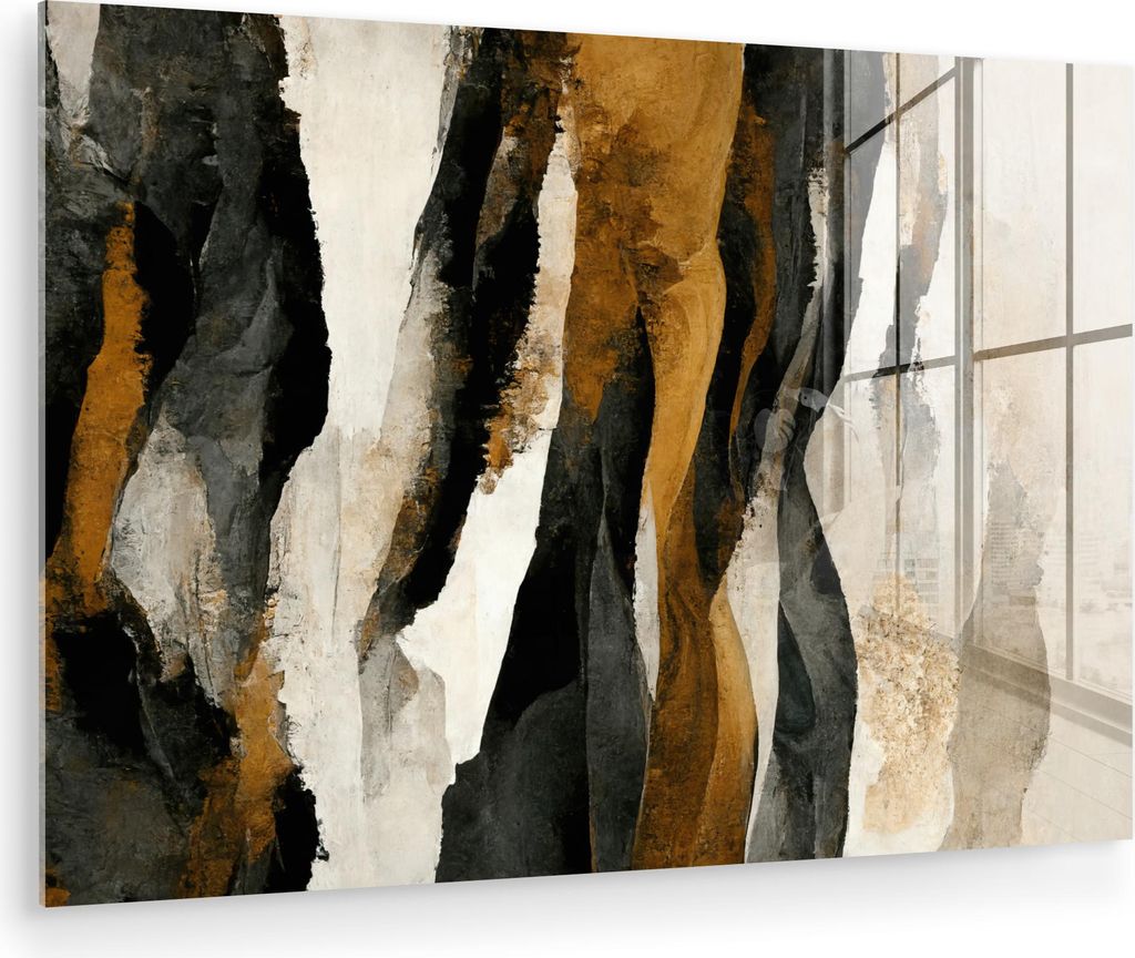 MuchoWow Glasbilder - Bilder auf Wandbild - Foto auf Glas Kunst - Landschaft - Berge - Schwarz - Weiß - Beige 60x40 cm Wanddekoration aus Glas - A...