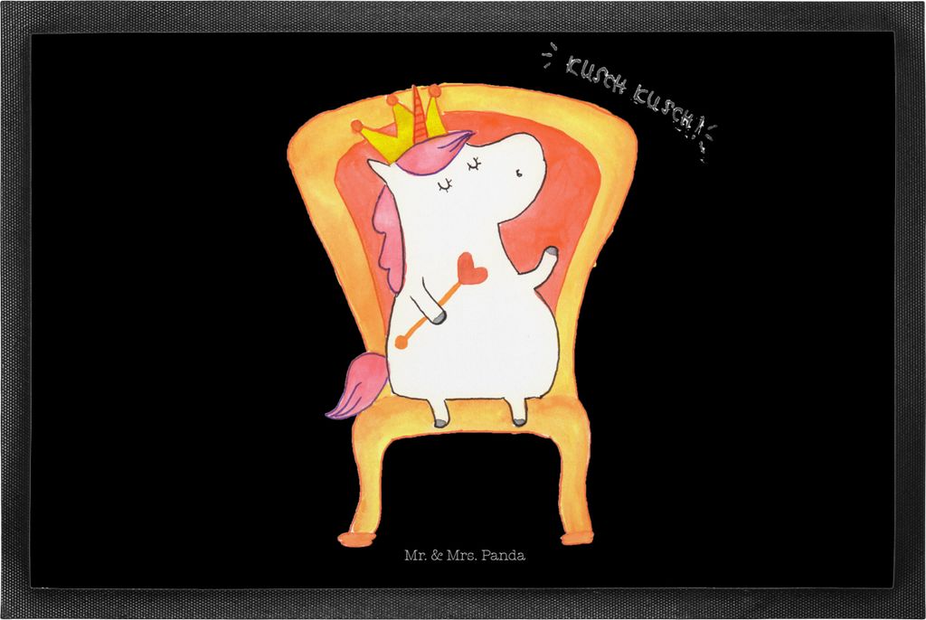 Mr. & Mrs. Panda Schmutzfangmatte Einhorn König 60 x 90 cm - Schwarz - Geschenk, Kaiser, Schmutzmatte, Gummimatte, Bundeskanzler, Fussmatte, Krone...
