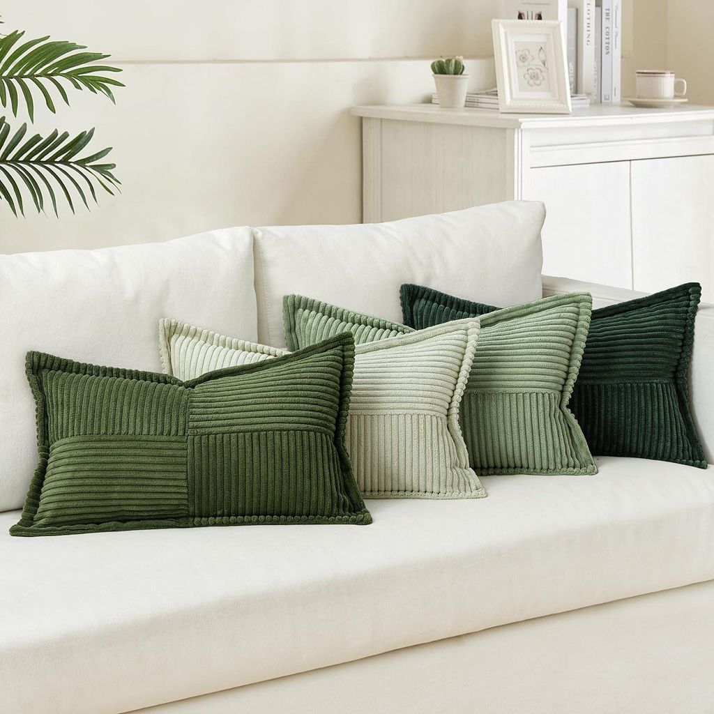 Set mit 4 Kissenbezügen aus Cord, weiche Dekokissen, moderner Stil, Sofakissen, Zierkissen, Sitzkissen für Wohn- und Schlafzimmer, grüne Serie, ...