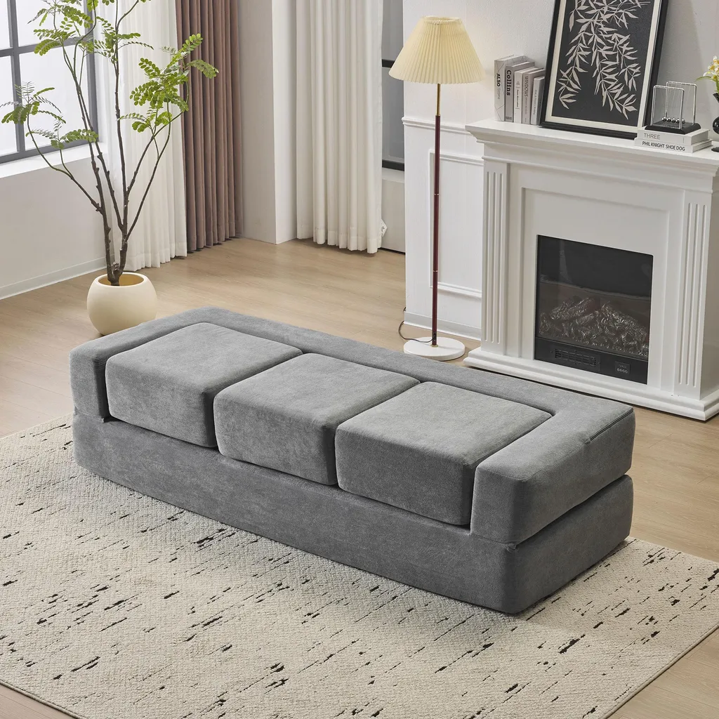 Canapé de salon modulable 201 cm gris convertible idéal petit espace - 10