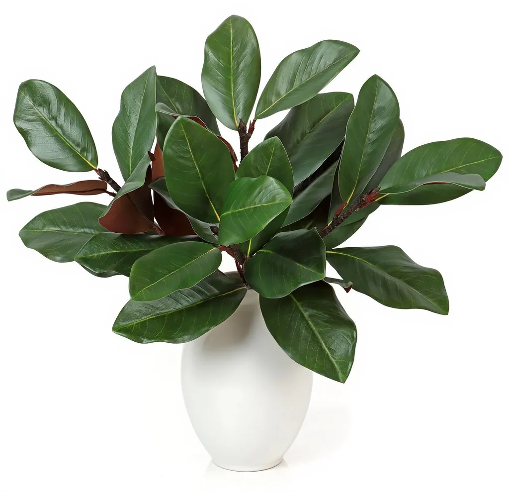 Plante Artificielle Magnolia en Plastique - Lot de 4 Tiges Vertes de 46 cm