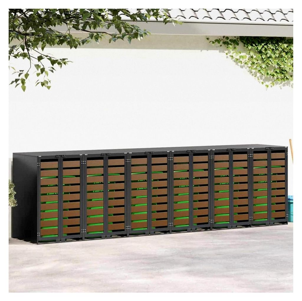Müllbehälterwagen für 6 Behälter 408 x 77,5 x 115,5 cm aus Stahl, Abfalltonnenhaus für Großfamilien, Gastronomiebetriebe, Campingplätze und ...