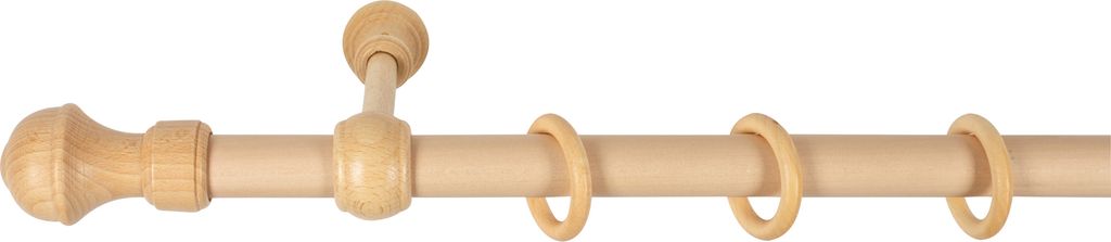 SN Deco - Stilgarnitur Gardinenstange Vorhangstange Ares, Holz, 28 mm, 1-Lauf, Komplettset mit Ringen, Farbe Natur, 420 cm (3x140 cm)