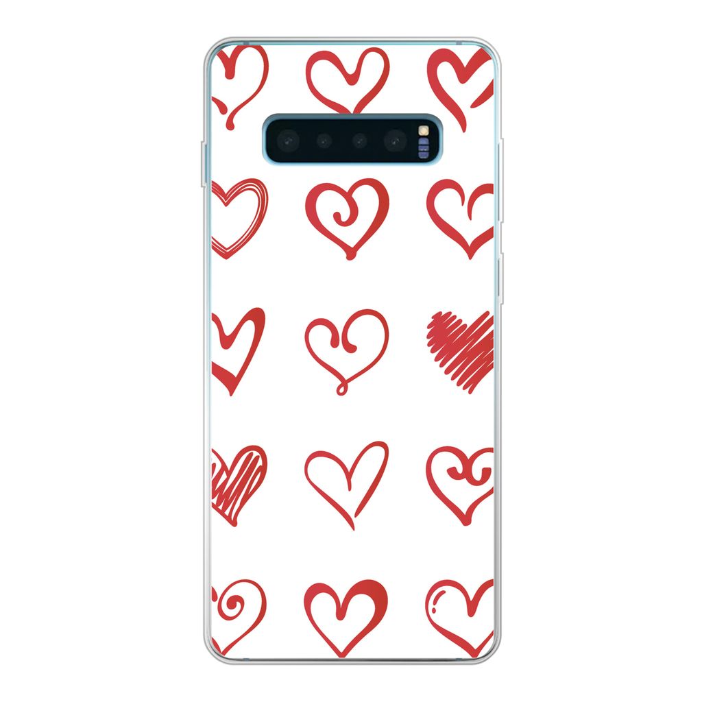 MuchoWow Handyhülle Schutzhülle Hülle für Samsung Galaxy S10 Lite Eine Illustration mit Herzen in verschiedenen Formen Silikon Softcase Handy...