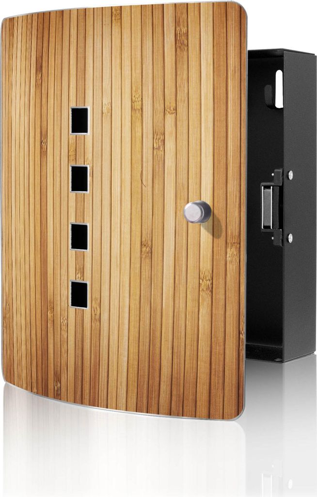 banjado Design Schlüsselkasten aus Edelstahl für 10 Schlüssel, Schlüsselschrank 24 x 21,5 x 7cm groß mit Magnetverschluss, Bambusholz [BWSK 10...