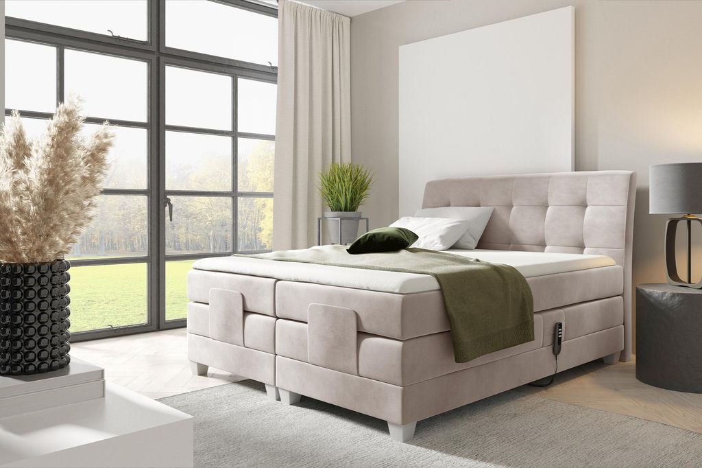 MEBLINI Boxspringbett Elektrisch Verstellbar - Gepolstert Doppelbett mit Matratzen und Toppers - Polsterbett - Bett mit Kopfteil - DANTE - 200x200 ...