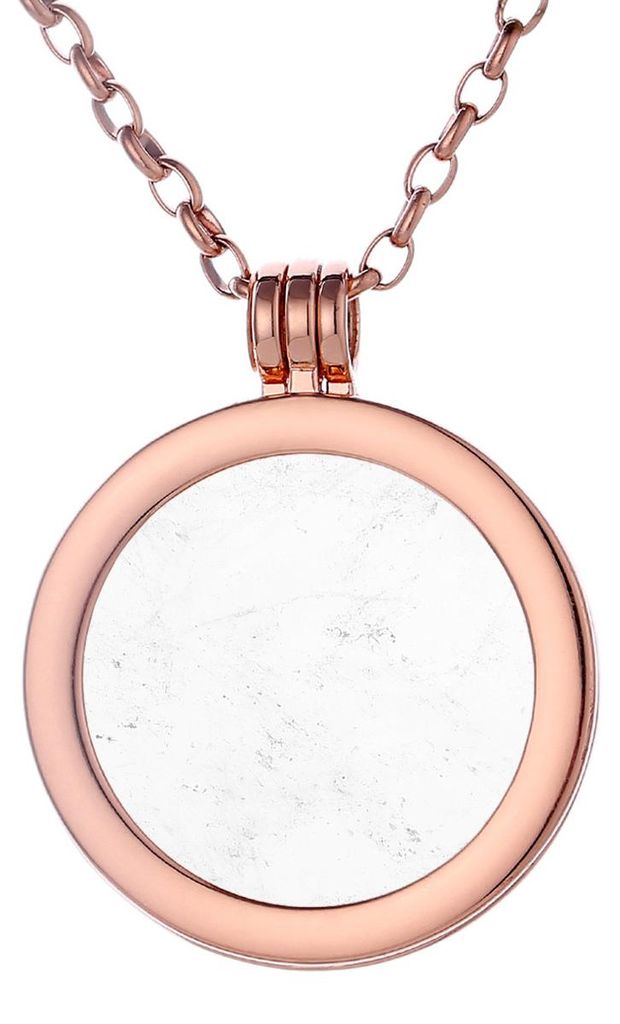 Morella Damen Halskette roségold 70 cm Edelstahl und Anhänger mit Edelstein Bergkristall Coin 33 mm Chakren Scheibe in Schmuckbeutel
