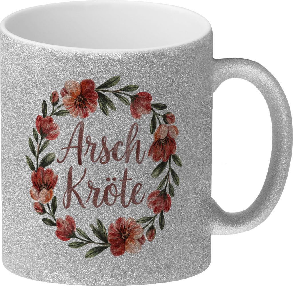 Blumenkranz Arsch Kröte Glitzer-Kaffeebecher für Humor-Fans