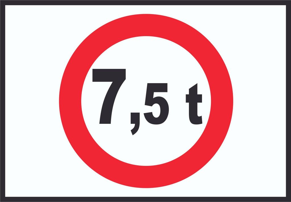Durchfahrt verboten 7,5 Tonnen Symbol Schild A4 Rückseite selbstklebend