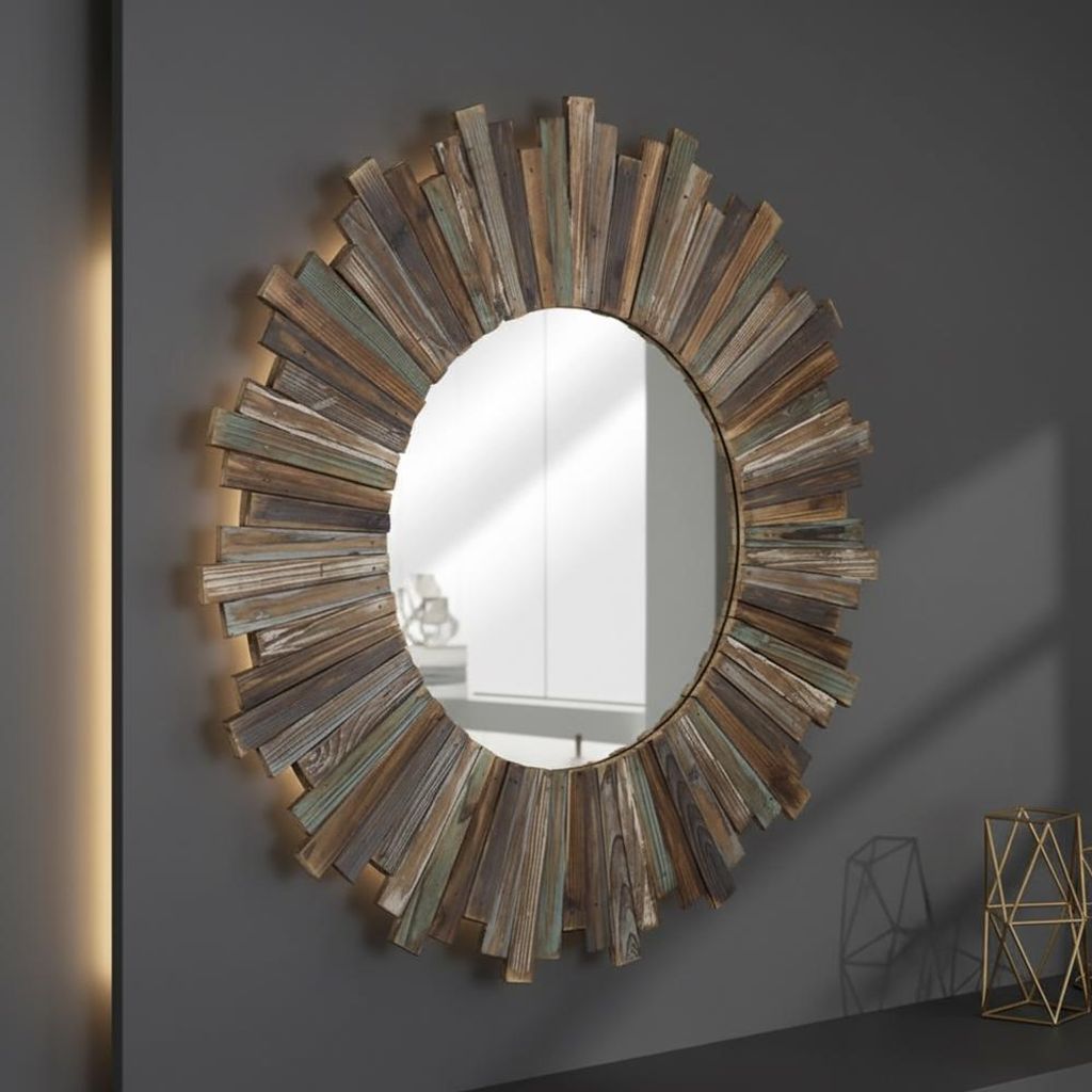 Wandspiegel 90 cm Holz Spiegel Dekospiegel Shabby Braun Flurspiegel Hängespiegel