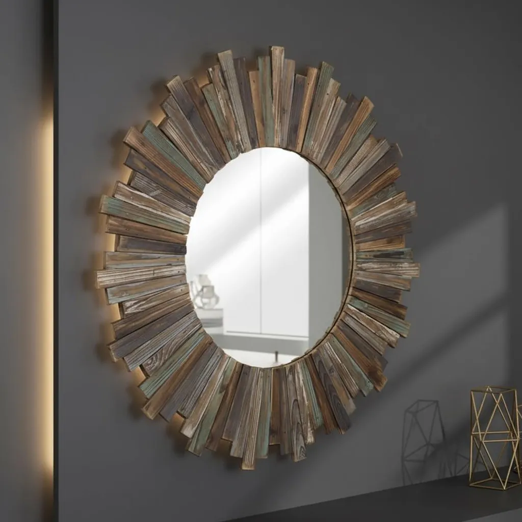 Miroir d'entrée en bois 90 cm - Miroir suspendu brun pour salon et hall