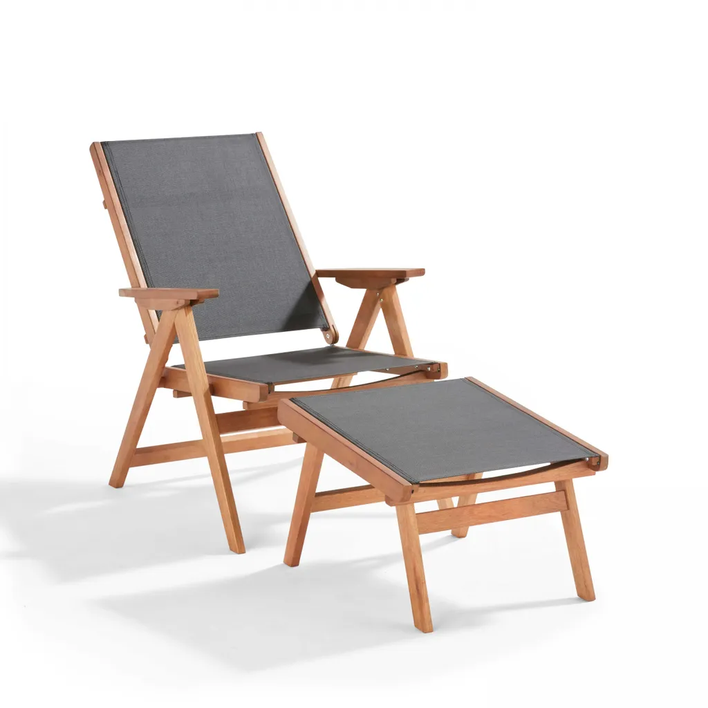 Fauteuil relax durable en bois d'eucalyptus Sisco, gris - Oviala
