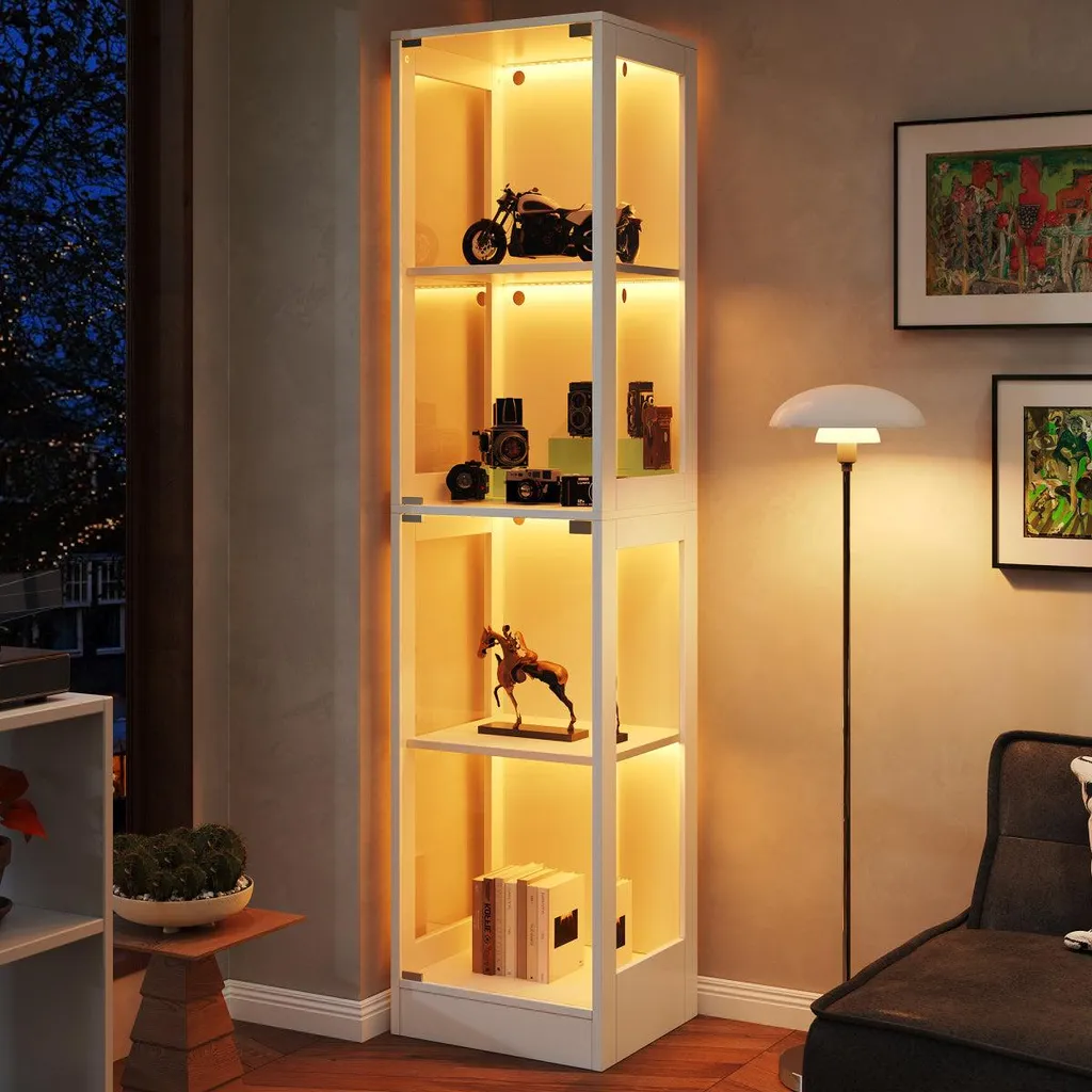 Meuble vitrine de collection avec éclairage LED connecté et 4 étagères - 3
