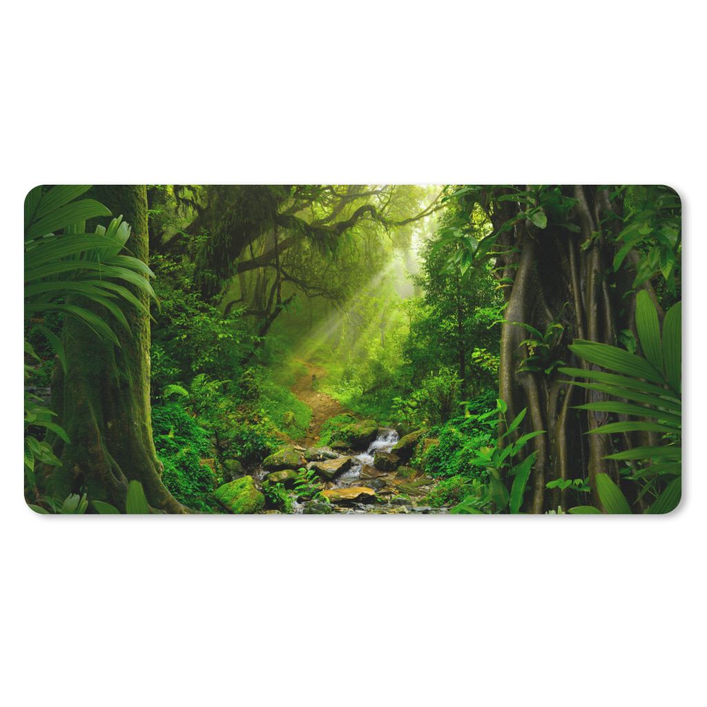 MuchoWow Schreibtischunterlage Dschungel - Wasser - Laub - Sonne - Natur 80x40 cm - XXL Mauspad - Gaming Mauspad