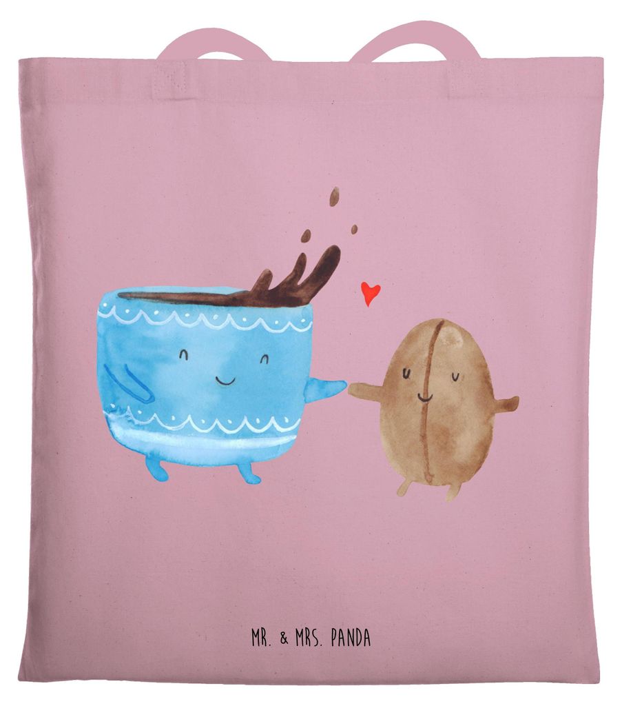 Mr. & Mrs. Panda Shopping Tasche Kaffee Bohne - Rosa Pastell - Geschenk, Lustige Sprüche, Kaffeebohne, Beutel, Glück, Schultasche, Genuss, Zufrie...