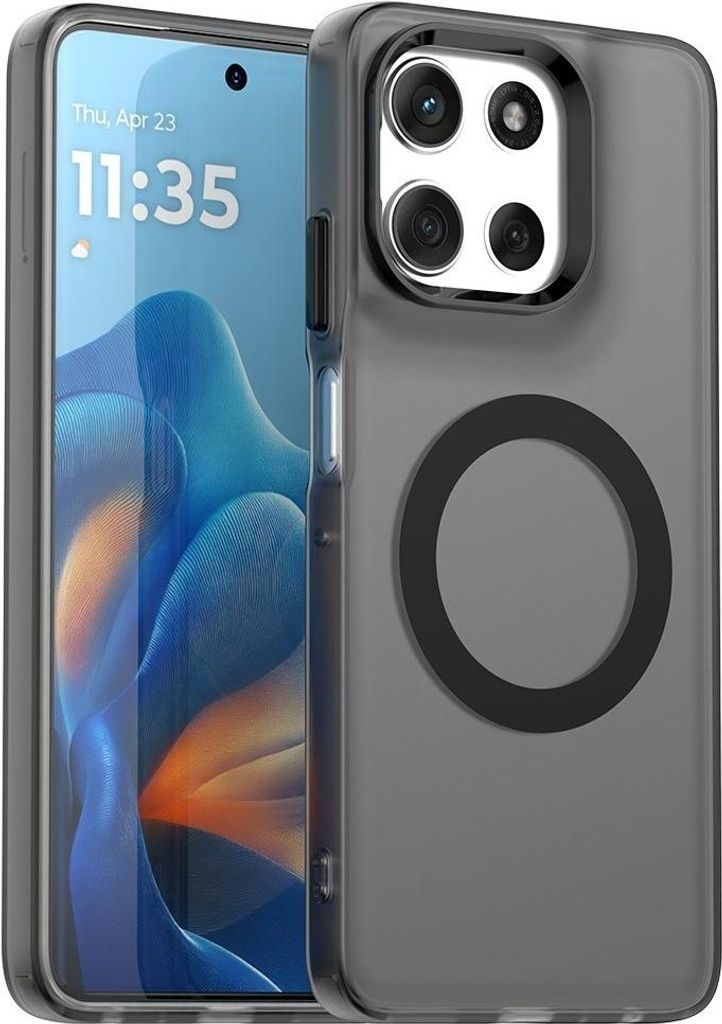 MagSafe Hülle für Motorola Moto G56 - Phonesta HardFrost Semi-Transparent Back Cover - Mattschwarz