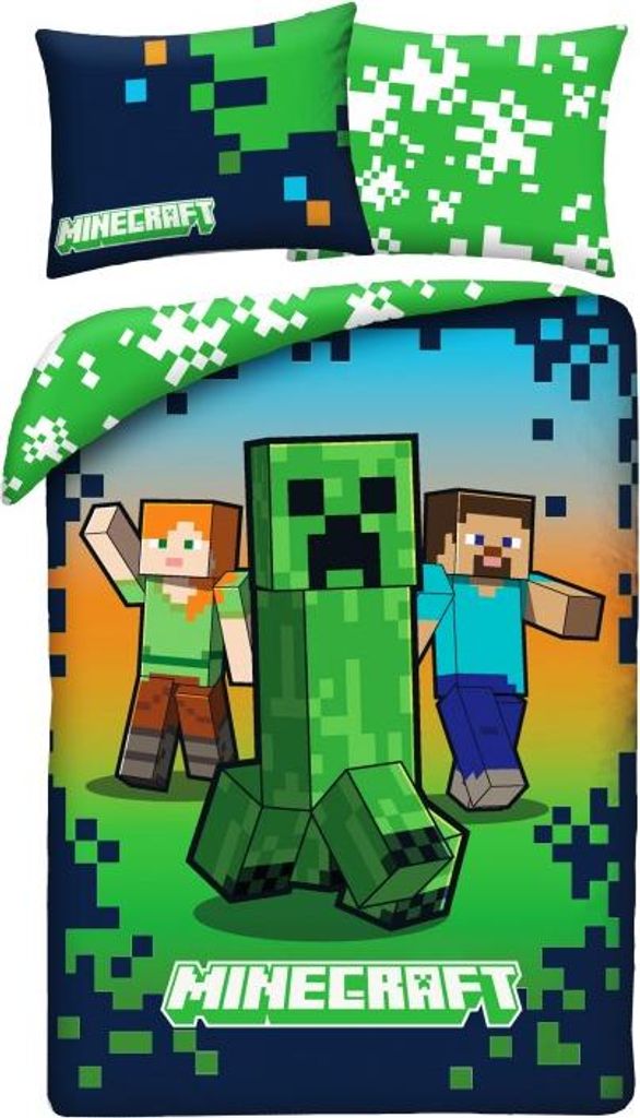 Minecraft Bettbezug Blau/Grün - 140 x 200 cm - 70 x 90 cm - Polyester