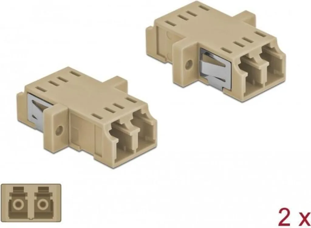 Accoppiatore LC Duplex Delock Fibra Ottica Multimode 2 Pezzi Beige