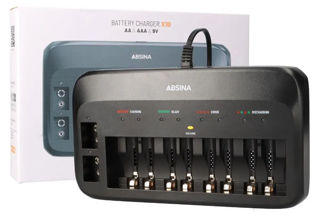 Chargeur de piles universel ABSINA X10 compatible NiMH AA AAA et 9V
