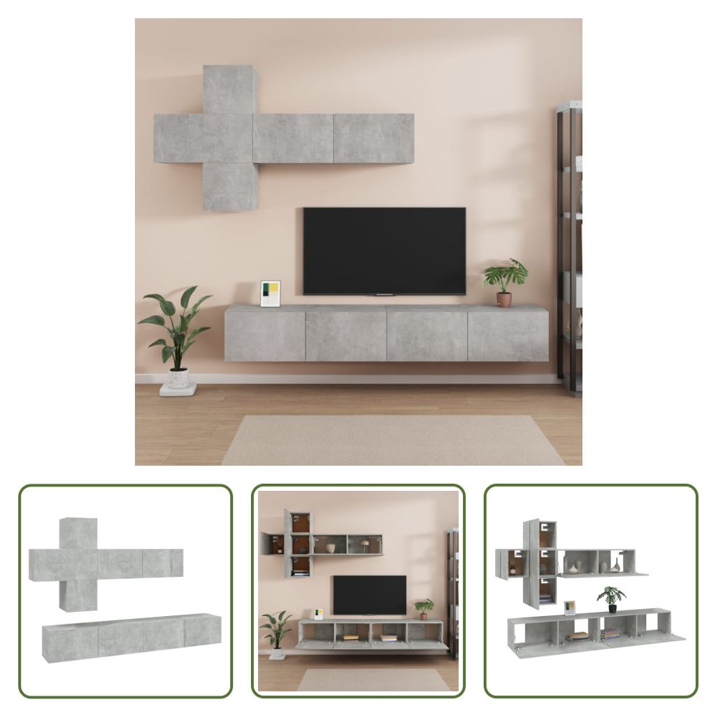 The Living Store 7-tlg. TV-Schrank-Set Betongrau Holzwerkstoff