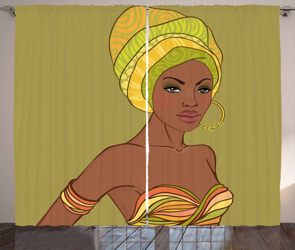 ABAKUHAUS afrikanische Frau Rustikaler Vorhang, Sexy Mode Dame, Wohnzimmer Universalband Gardinen mit Schlaufen und Haken, 280 x 225 cm, Mehrfarbig