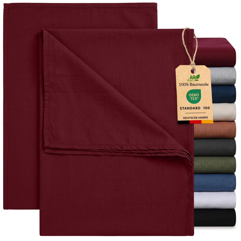 EllaTex 2er Pack Renforcé Bettlaken 160x200 Baumwolle – Leintücher Set ohne Gummizug, Farbe: Burgund
