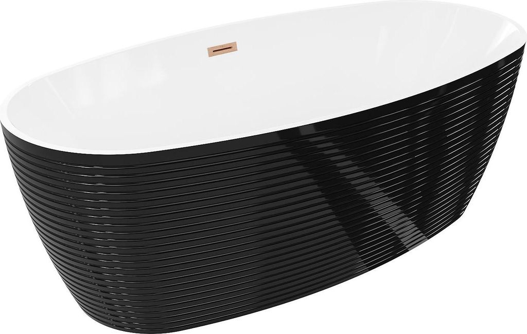 Mexen Lira freistehende Badewanne Muster 170 x 80 cm, weiß/schwarz, Überlauf Kupfer gebürstet - 52831708075-65