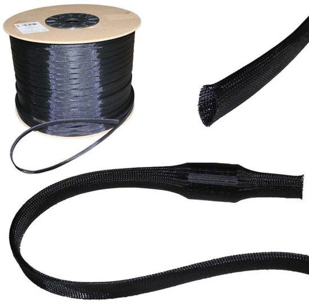 Gaine tressée 50 mm haute résistance en polyester noir, longueur 5m