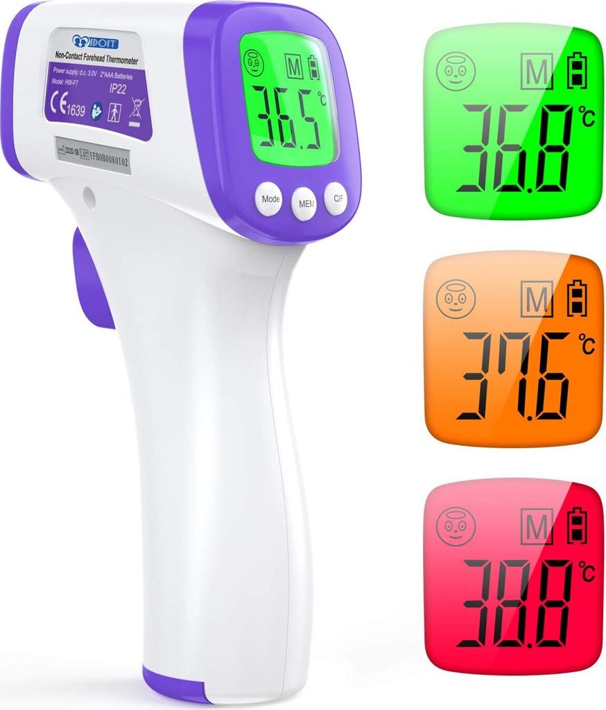 Stirnthermometer Infrarot-Thermometer für Erwachsene, berührungsloses Thermometer, LCD-Bildschirm, Speicherfunktion, Infrarot-Thermometer für Ki...