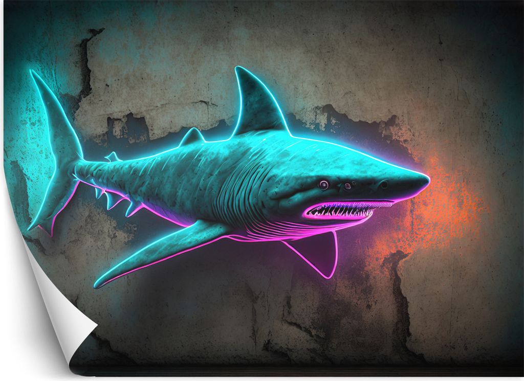 Vlies fototapete Tiere Hai Neon 450x315 cm Feeby Blau inkl. Kleber einfache Montage