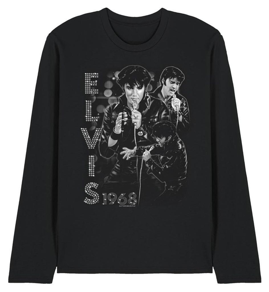 Elvis Presley - "Leathered" T-Shirt für Herren/Damen Uni, Langärmlig TV33257 (XXL) (Schwarz)