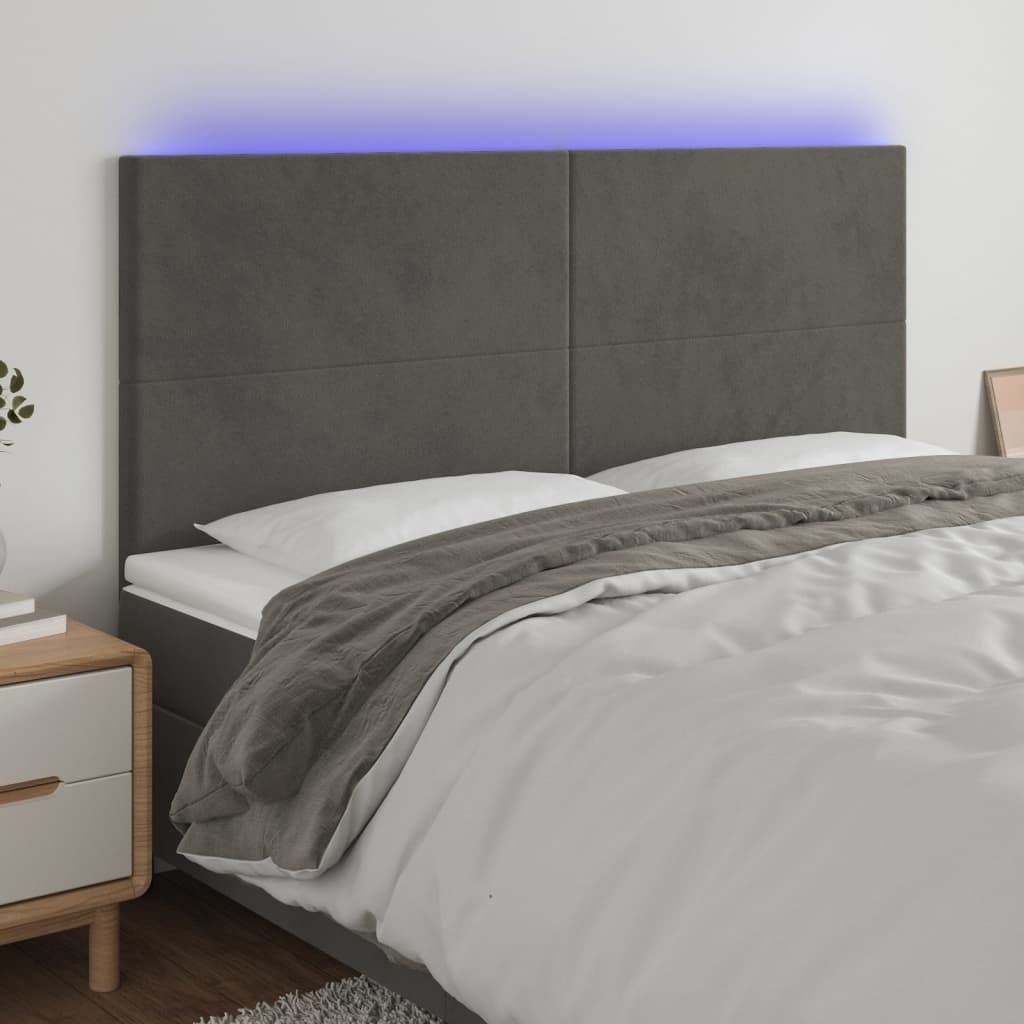 vidaXL LED Kopfteil Dunkelgrau 160x5x118/128 cm Samt - LED Kopfteil - LED Kopfteile - Kopfteil - Bett-Kopfteil