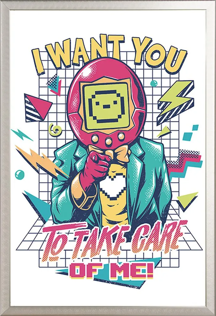 Ilustrata - Poster - Samagotchi + cornice rimovibile, Shinsuke® Maxi alluminio argento, vetro acrilico