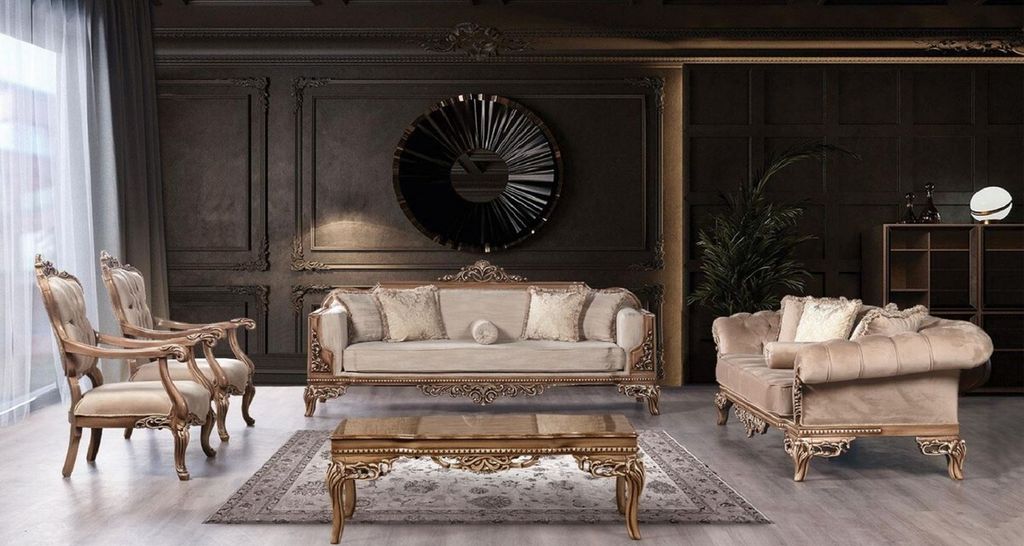 Casa Padrino Luxus Barock Wohnzimmer Set Grau / Braun - 2 Barock Sofas & 2 Barock Sessel & 1 Barock Couchtisch - Barock Wohnzimmer & Hotel Möbel -...
