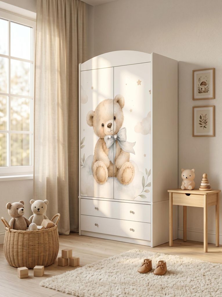 Armadio per bambini grande, bianco, con cassetti e asta Immagine del prodotto 