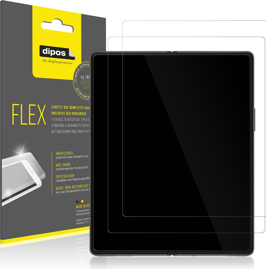 2x Schutzfolie für Samsung Galaxy Fold 4 Folie, 100% Displayabdeckung, dipos Flex