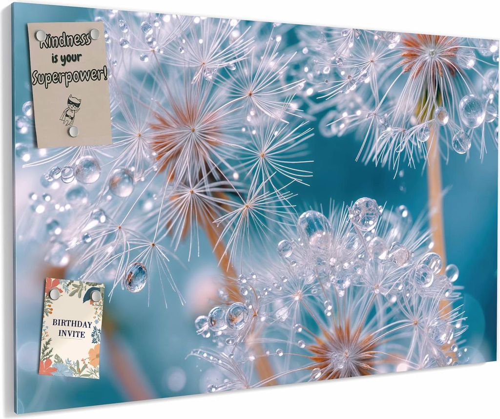 Magnettafel 90x60cm magnetisch & beschreibbar Metall-Board - Wassertropfen Pusteblume