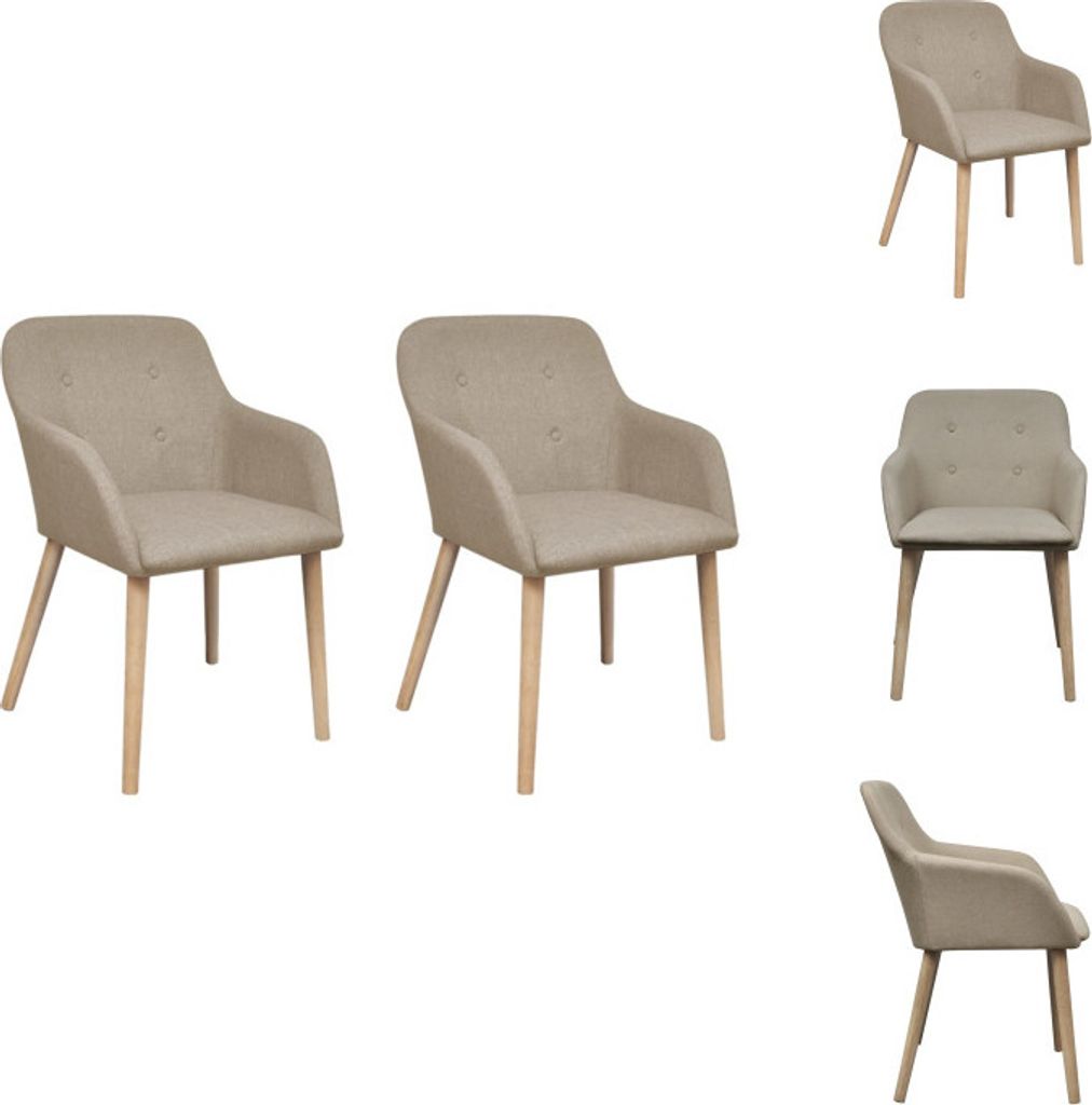 vidaXL Esszimmerstühle 2 Stk. Beige Stoff und Massivholz Eiche - Esszimmerstühle
